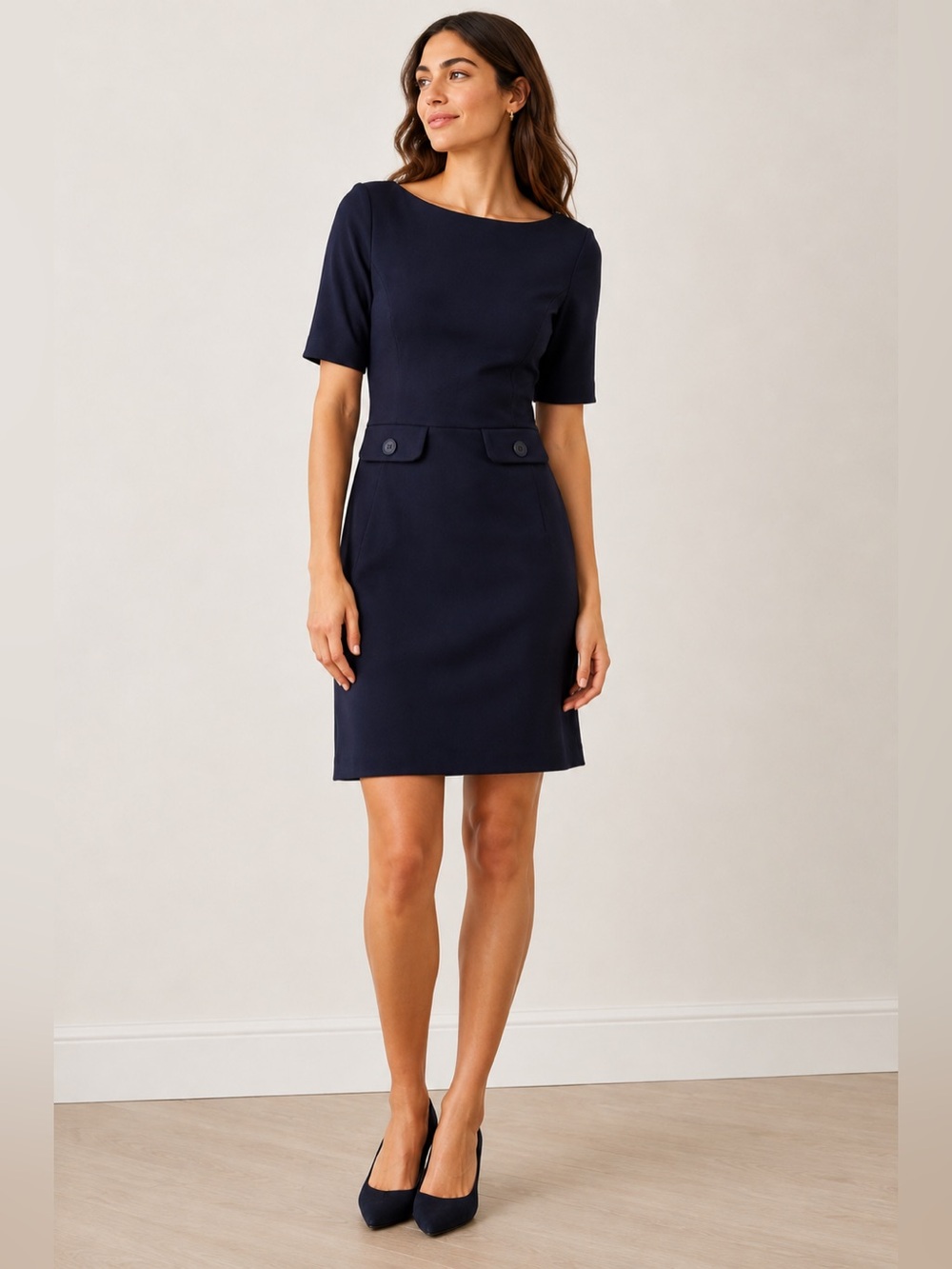 Boden Audrey Ponte Dress Navy Blue Size 6 Petite Tailored Sheath Work Career